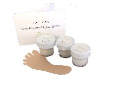 Personal Foot Spa Kit Hello Beautiful Relaxed Feet! Directions: 1 Gently massage feet with Essential Rub. 2 Apply the Foot Scrub to the feet and rub gently. Rinse or use a warm towel to remove the scrub. 3 Apply a generous portion of Cream on each foot, let feet relax for a few minutes to moisturize. Contains: One Treatment Essential Rub Ingredients: Coconut Oil, beeswax, menthol crystals, arnica oil (arnica flowers and olive oil), camphor, rosemary, vitamin E. Essential Scrub Ingredients: Epsom salt, fractionated coconut oil, sweet almond oil, arnica, olive oil, vitamin E. Therapeutic Cream Ingredients: Water, Ethylhexyl Palmitate, Prunus Amygdalus Dulcis (sweet almond) Oil, Cetearyl Alcohol, Cetyl Alcohol, Glycerin, Polysorbate 60, Aloe Barbadensis Leaf Juice, Arnica Montana Flower Extract, Hedera Helix (Ivy) Extract, Kukui (Aleurites Moluccana) Nut Oil, Tocopherol, Carbomer, Diazolidinyl Urea, Iodopropynyl Butylcarbamate, Triethanolamine. Paraben Free. Cruelty Free.