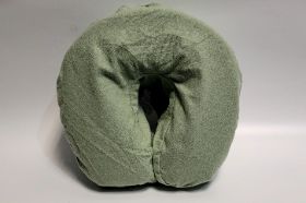 NRG FACE CRADLE COVER FLANNEL - SAGE There's nothing like a soft and inviting flannel cover for your face rest! This cotton flannel face cover is bigger than the average face cradle cover on the market and is made of separate panels and elastic edges that allow the cover to "hug" the face rest cushion smoothly without any wrinkles. Seams are strategically placed to avoid lying on a person's face, avoiding unsightly "post massage lines". This cover will protect your face cradle and add warmth and comfort for your clients. Available in a variety of colors to match your decor. Mix and Match your table linens to create a color scheme that works with your room. See the complete NRG Linen Collection to find your perfect pairing. May contain latex. 13" x 13" x 6" 200 thread count