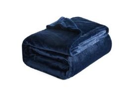 Bedsure Fleece Blanket Size: 60in x 80in Material: Polyester, Fleece Color: Dark Blue Brand: Bedsure Special Feature: Extra soft, lightweight, plush, and cozy soft blanket • Thicker & Softer: We've upgraded our classic flannel fleece blanket to be softer and warmer than ever, now featuring enhanced premium microfiber. Perfect by itself or as an extra sheet on cold nights, its fluffy and ultra-cozy softness offers the utmost comfort all year round. • Lightweight & Airy: The upgraded materials of this flannel fleece blanket maintain the ideal balance between weight and warmth. Enjoy being cuddled by this gentle, calming blanket whenever you're ready to snuggle up. • Versatile: This lightweight blanket is the perfect accessory for your family and pets to get cozy—whether used as an addition to your kid's room, as a home decor element, or as the designated cozy blanket bed for your pet. • Enhanced Durability: Made with unmatched quality, this blanket features neat stitching that ensures a more robust connection at the seams for improved durability.